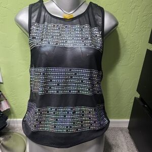 Sheer Sequin Black Tank Top, Curtain Call